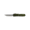 Microtech UTX-85 OTF Auto Stonewash T/E Blade Stepside OD Green Aluminum Handle Front Side Open
