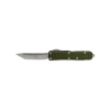 Microtech UTX-85 OTF Auto Satin T/E Blade Stepside OD Green Aluminum Handle Front Side Open