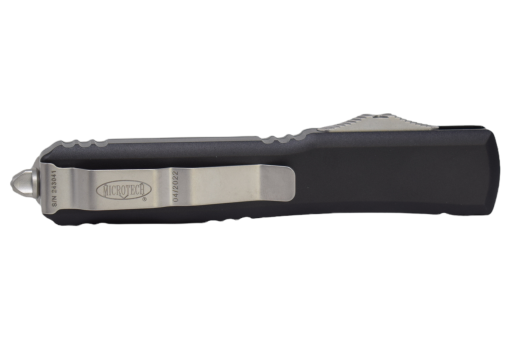Microtech Ultratech OTF Auto Satin Drop Point Blade Black Aluminum Handle Back Side Closed