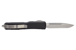 Microtech Ultratech OTF Auto Satin Drop Point Blade Black Aluminum Handle Back Side Open