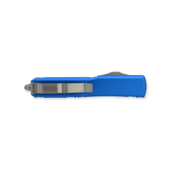 Microtech Ultratech OTF Auto Satin Tanto Blade Blue Aluminum Handle Back Side Closed