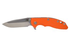 Hinderer XM-18 3.5 inches Stonewashed S45VN Spanto Blade Stonewashed Titanium Handle Orange G10 Scale Stonewashed Hardware and Clip - Grommet's Knife & Carry Front Side Open