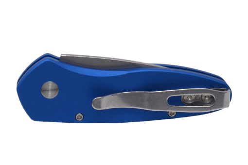 Pro-Tech Sprint CA Legal Auto Stonewash S35VN Blade Blue Ano Alumium Handle Stonewash Hardware and Deep Pocket Carry Clip - Grommet's Knife & Carry - Back Side Closed