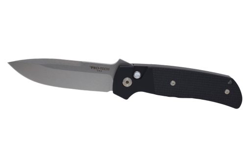 Pro-Tech Terzuola ATCF Auto Stonewash CPM-MagnaCut Drop Point Blade Black Ano Aluminum Handle with Textured Black G-10 Inlays Stonewashed Hardware and Stonewashed 3D Machined Clip - Grommet's Knife & Carry - Front Side Open