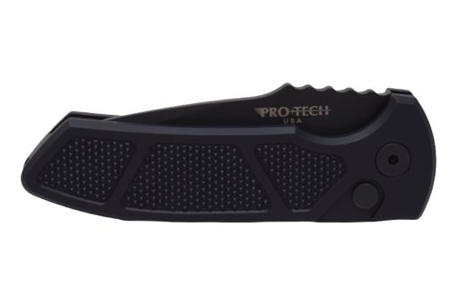 Pro-Tech Knives SBR Short Blade Rockeye Black DLC S35VN Drop Point Blade Black Ano Textured Aluminum Handle Black DLC Hardware and Clip - Grommet's Knife & Carry - Front Side Closed