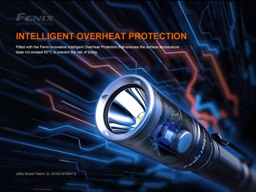 Fenix LD22 LED Flashlight - 800 Lumens Overheat Protection Infographic