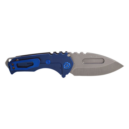 Medford Praetorian Genesis T Tumbled S45VN Drop Point Blade Galaxy Faced and Flamed Titanium Handles Blue Spring Blue Hardware and Blue Clip NP3 Breaker Back Side Open