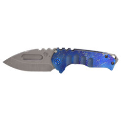 Medford Praetorian Genesis T Tumbled S45VN Drop Point Blade Galaxy Faced and Flamed Titanium Handles Blue Spring Blue Hardware and Blue Clip NP3 Breaker Front Side Open