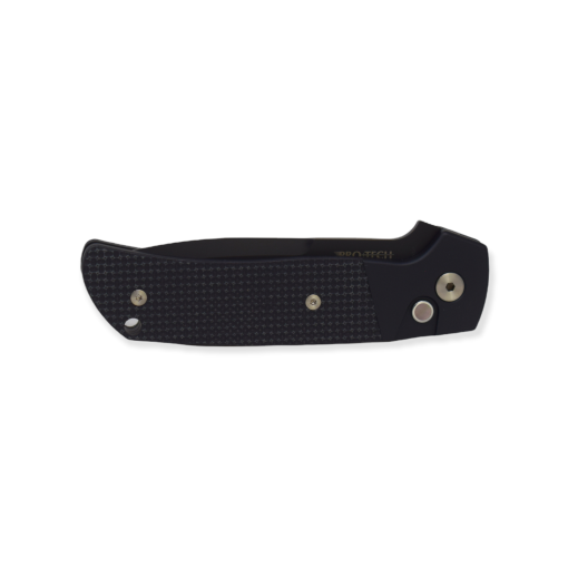 Pro-Tech Terzuola ATCF Auto Black DLC CPM-MagnaCut Drop Point Blade Black Aluminum Handle with Textured Black G-10 Inlays Pearl Button and Stonewashed 3D Machined Clip Front Side Closed