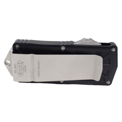 Microtech Exocet CA Legal OTF Auto Stonewash Dagger Blade Black Aluminum Handle Back Side Closed