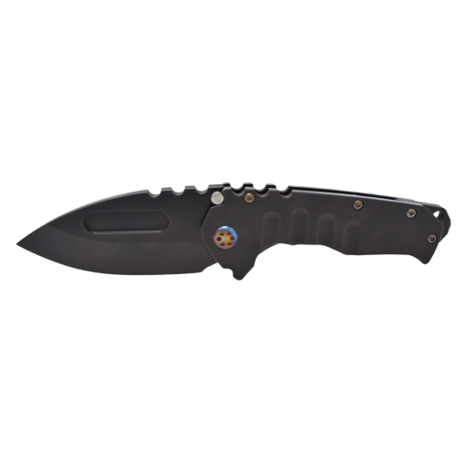 Praetorian T MagnaCut PVD Drop Point PVD with Pen Ano Flamed Perimeter Handles Front Side Open