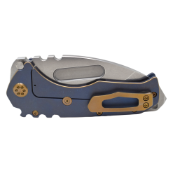 Praetorian T MagnaCut Tumbled Tanto Blue Ano with Bronze Pinstriped Handles Back Side Closed