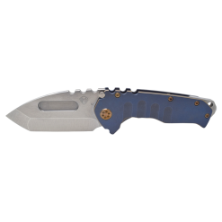 Praetorian T MagnaCut Tumbled Tanto Blue Ano with Bronze Pinstriped Handles Front Side Open