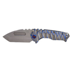 Medford Praetorian T MagnaCut Tumbled Tanto Blade Predator Blue With Silver Undertones Sculpted Handles And Flamed Hardware And Clip Front Side Open