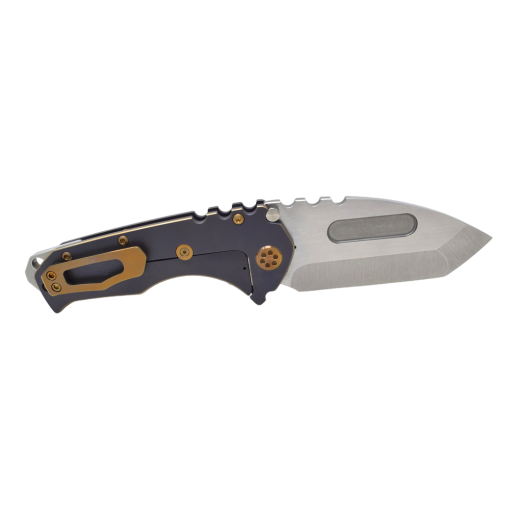 Medford Praetorian T Magnacut Tumbled Tanto Blade Violet Handle with Bronze Pinstriping Bronze Anodized Hardware Brushed Bronze Clip NP3 Breaker Back Side Open
