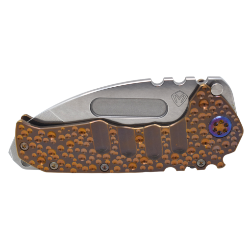 Praetorian T Magnacut Tumbled Tanto Blade Copper Rose Anodized Dimpled Handles Front Side Closed