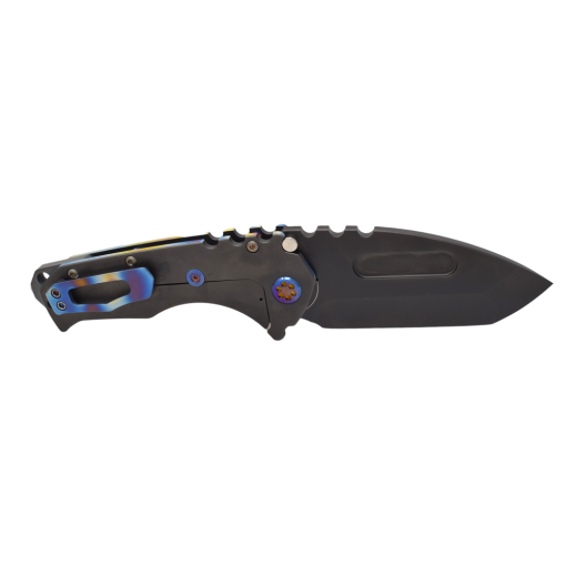 Medford Praetorian T Magnacut PVD Tanto Blade PVD Handles with Pen Anodized Flamed Perimeters Flamed Hardware Brushed Flamed Clip PVD Breaker Back Side Open