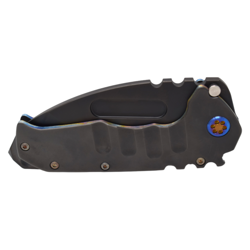 Medford Praetorian T Magnacut PVD Tanto Blade PVD Handles with Pen Anodized Flamed Perimeters Flamed Hardware Brushed Flamed Clip PVD Breaker Front Side Closed