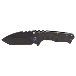 Medford Praetorian T Magnacut PVD Tanto Blade PVD Handles with Pen Anodized Flamed Perimeters Flamed Hardware Brushed Flamed Clip PVD Breaker Front Side Open