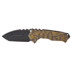 Medford Praetorian T Magnacut PVD Tanto Blade Brushed Bronze Anodized Stained Glass Sculpted Handles Bronze Anodized Hardware Brushed Bronze Anodize Clip PVD Breaker Front Side Open