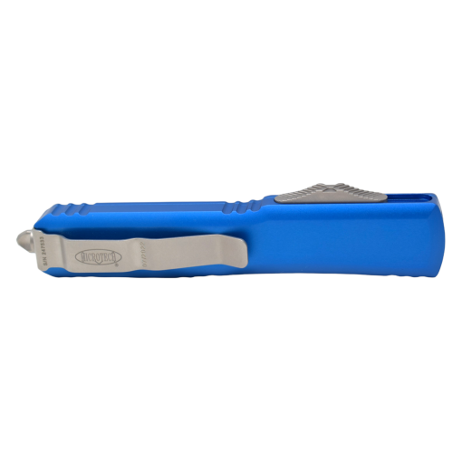 Microtech Ultratech OTF Auto Stonewash Dagger Blade Blue Aluminum Handle Back Side Closed