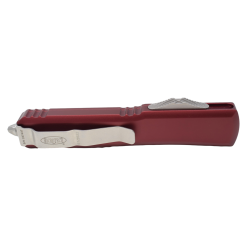Microtech Ultratech OTF Auto Stonewash Dagger Blade Merlot Red Aluminum Handle Back Side Closed