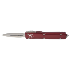 Microtech Ultratech OTF Auto Stonewash Dagger Blade Merlot Red Aluminum Handle Front Side Open
