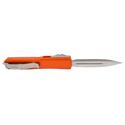 Microtech Ultratech OTF Auto Satin Dagger Blade Orange Aluminum Handle Back Side Open
