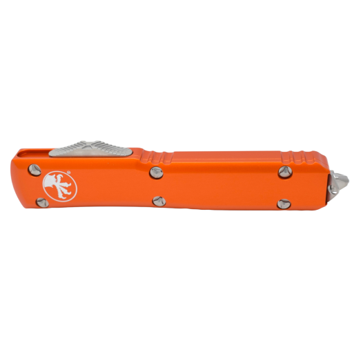 Microtech Ultratech OTF Auto Satin Dagger Blade Orange Aluminum Handle Front Side Closed