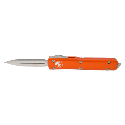 Microtech Ultratech OTF Auto Satin Dagger Blade Orange Aluminum Handle Front Side Open