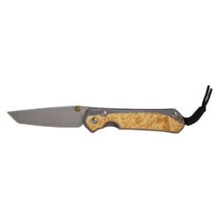 Chris Reeve Large Sebenza 31 Stonewashed S45VN Tanto Blade Titanium Handle with Box Elder Burl Inlay Front Side Open