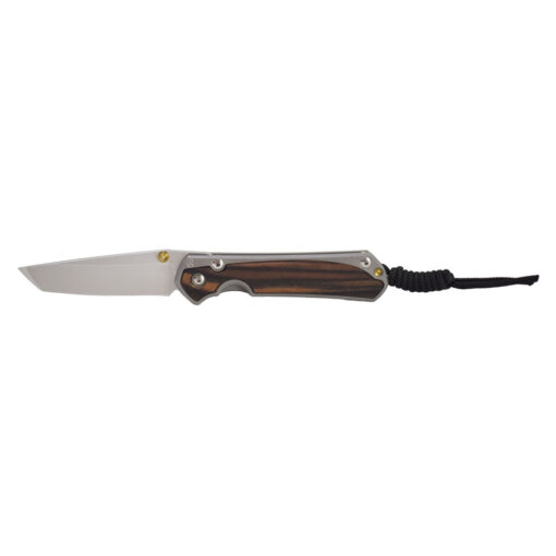 Chris Reeve Knives Small Sebenza 31 Stonewash Magnacut Tanto Blade Titanium Handle with Macassar Ebony Inlay Front Side Open