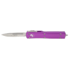 Microtech UTX-70 OTF Auto Stonewash Combo Drop Point Blade Violet Aluminum Handle Front Side Open