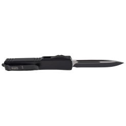 Microtech UTX-70 OTF Auto Black Drop Point Blade Black Aluminum Handle Black Hardware/Clip Back Side Open