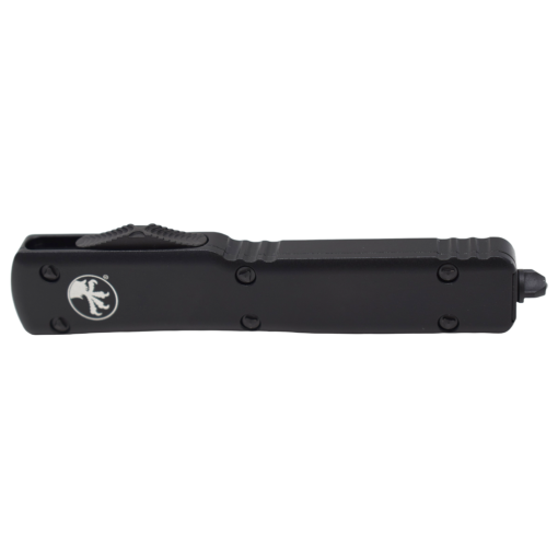 Microtech UTX-70 OTF Auto Black Drop Point Blade Black Aluminum Handle Black Hardware/Clip Front Side Closed