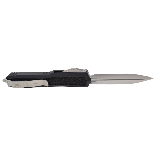 Microtech Makora OTF Auto Stonewash Dagger Blade Black Aluminum Handle Back Side Open