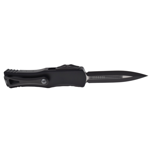 Microtech Hera OTF Auto Black Dagger Blade Black Aluminum Handle Black Hardware/Clip Back Side Open