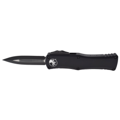 Microtech Hera OTF Auto Black Dagger Blade Black Aluminum Handle Black Hardware/Clip Front Side Open
