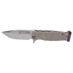 Medford USMC Fighter Flipper Tumbled Magnacut Drop Point Blade Tumbled Titanium Handles With Flamed Pommel Flamed Hardware Brushed and Flamed Clip Front Side Open