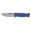 Medford USMC Fighter Flipper Tumbled Magnacut Drop Point Blade Blue Titanium Handles With Bronze Pinstriping Bronze Anodized Hardware Bronze Anodized Pommel Brushed Bronze Clip Front Side Open
