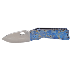 Medford Fat Daddy Tumbled S35VN Drop Point Blade Faced and Flamed Galaxy Front Blue Anodized Spring Blue Hardware Brushed Blue Clip Front Side Open