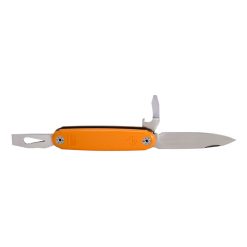 American Service Knife Jefferson Satin S45VN Drop Point Blade Titanium Bottle Opener Titanium Chisel Grabber Orange Injection Molded Handle Back Side Open