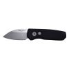 Protech Runt 5 Stonewash Magnacut Wharncliffe Blade Smooth Black Handle Blasted Hardware Black Clip Front Side Open