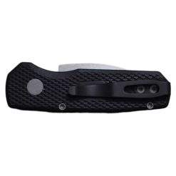 Protech Runt 5 Stonewash Magnacut Wharncliffe Blade Textured Black Handle Blasted Hardware Black Clip Back Side Closed