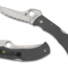 Spyderco Massad Ayoob Sprint Run Satin CruWear Serrated Trailing Point Blade Gray G10 Handle Front Side Open and Back Side Closed