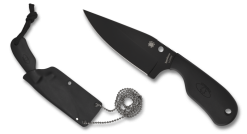 Spyderco Subway Bowie Black Ceramic Coated LC200N Bowie Blade Black FRN Handle Front Side and Sheath