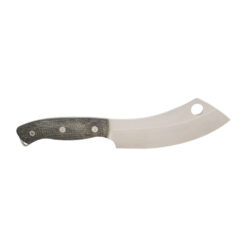 White River Camp Cleaver S35VN Cleaver Blade Black and OD Green Linen Micarta Handle Leather Sheath Back Side Without Sheath
