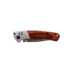 Benchmade Mini Crooked River 2022 Artist Series Casey Underwood Limited Edition Pheasant CPM-S30V Clip-point Engraved Plain Blade Contoured Stabilized Rosewood Handle Engraved Aluminum Bolster Stainless Steel Liners Blue Anodized Aluminum Pivot Ring White G10 Backspacer Front Side Closed