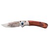 Benchmade Mini Crooked River 2022 Artist Series Casey Underwood Limited Edition Pheasant CPM-S30V Clip-point Engraved Plain Blade Contoured Stabilized Rosewood Handle Engraved Aluminum Bolster Stainless Steel Liners Blue Anodized Aluminum Pivot Ring White G10 Backspacer Front Side Open