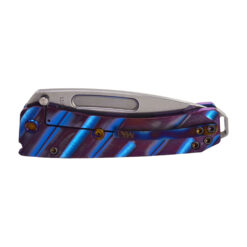 Medford Midi Marauder S35VN Tumbled Tanto Blade With Violet And Blue Warped Speed Sculpted Handles With Brushed And Flamed Clip Back Side Closed